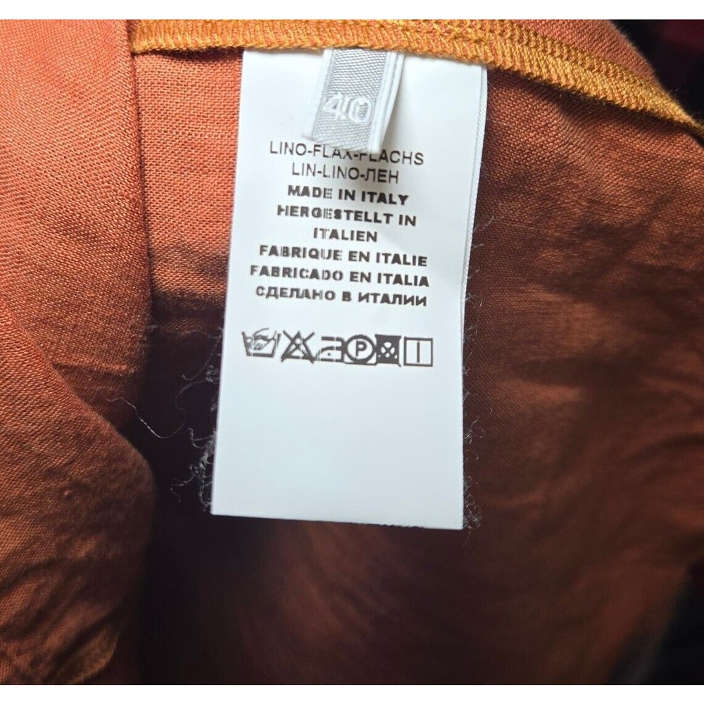Gran Sasso Womens Linen Lagenlook Pockets Mandarin Neck Rust Brown Dress Sz 40 S - Picture 6 of 7